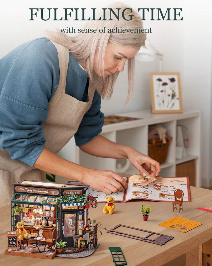 Robotime Rolife Tipsy Restaurant Miniatur-Puppenhaus, 3D-Holzpuzzle - Bild 6