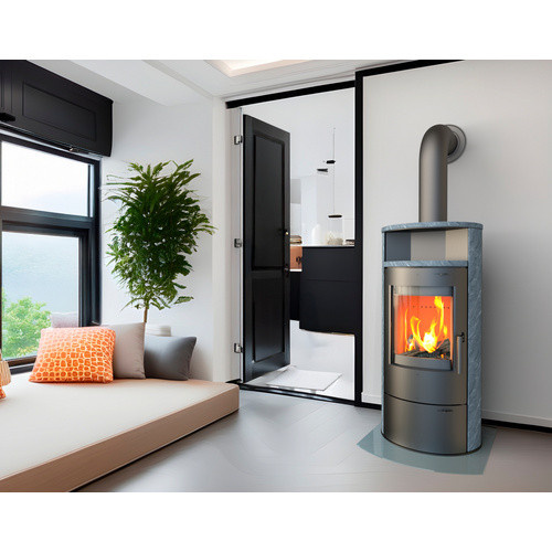 THERMIA Kaminofen Berlin aus Stahl und Naturstein in Schwarz und Grau mit 7 kW Leistung - Bild 2