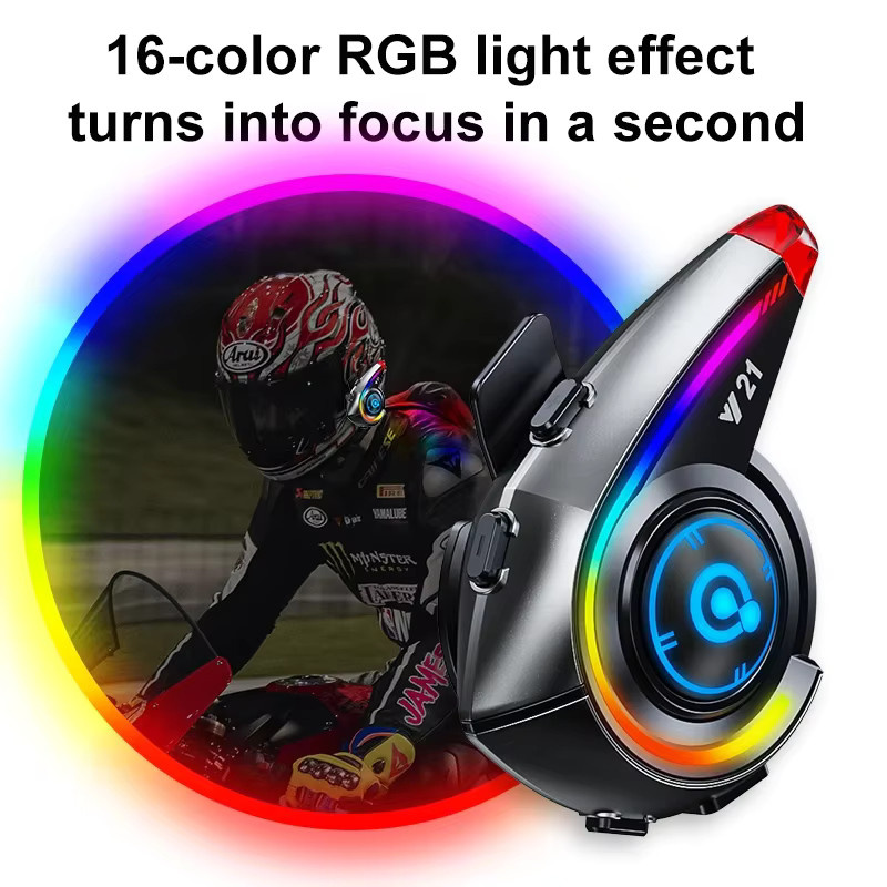 XINOWY Y21 Motorradhelm-Headset mit Bluetooth 5.4, FM-Radio, RGB-Lichteffekt und Geräuschunterdrückung in Schwarz - Bild 5