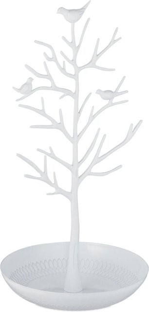 Relaxdays Schmuckständer Baum aus Zink in Weiß mit Ablage, Höhe: 30 cm, Breite: 16 cm, Tiefe: 15 cm - Bild 1