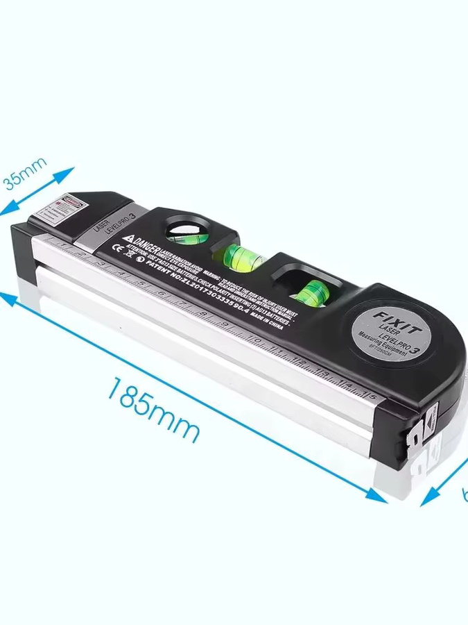 Multifunktionales Laser-Nivellierkit mit Kreuzlinienlaser, 8 Fuß Maßband, Lineal und Metall-Stativ in Schwarz - Bild 5