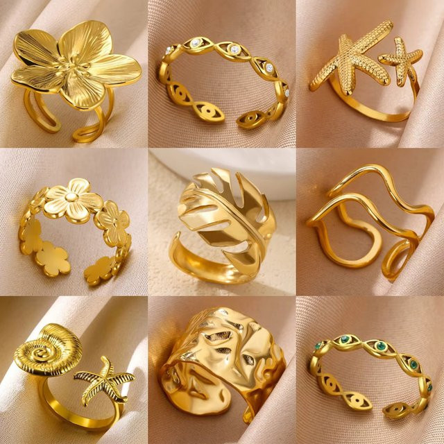 BAUTOBVC Ring Edelstahl, Gold, Damen, Blume, Offen - Bild 1