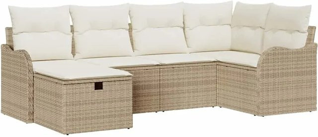 vidaXL Garten-Sofa-Set 6-teilig aus Poly-Rattan in Beige mit Kissen und integriertem Stauraum - Bild 1