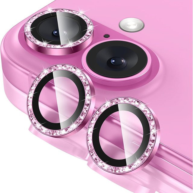 Glitzer Kameraobjektivschutz aus gehärtetem Metall für iPhone 17 Air 16 15 14 13 Pro Max Plus 16 Pro in Schwarz und Pink - Bild 1