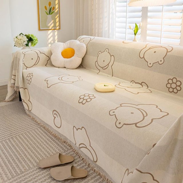 Super Six Chenille Sofaüberwurf mit niedlichem Cartoon-Design für 3-Sitzer, B/B: 180 x 130 cm - Bild 1