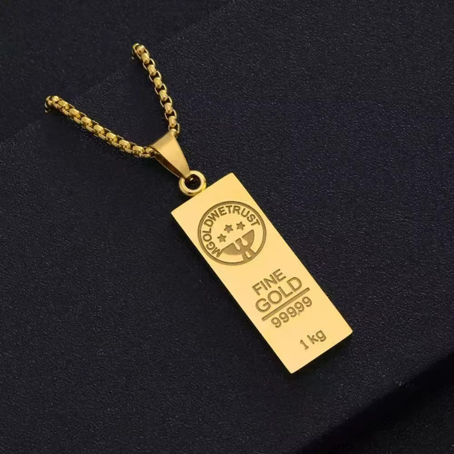 CYTUPR Halskette Edelstahl, Gold, Streifenanhänger, Unisex - Bild 2