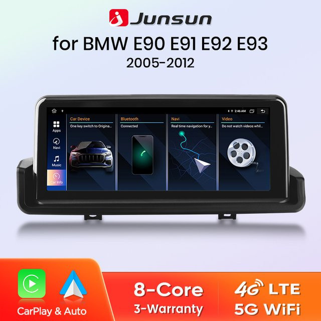 Junsun Multimedia Stereo Autoradio mit drahtlosem CarPlay und Android für BMW E90 E91 E92 E93 (2005-2012) in Schwarz mit 4G, WiFi und Bluetooth - Bild 1