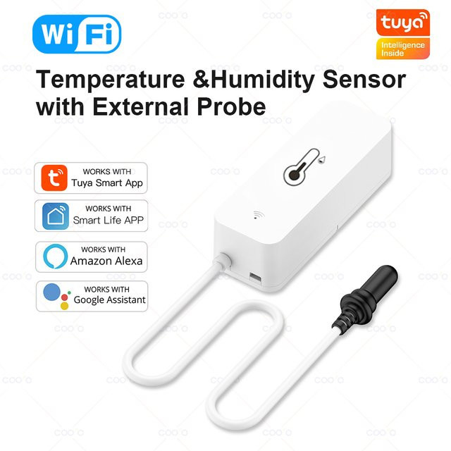 Tuya WiFi Temperatur-Feuchtigkeitssensor mit externer Sonde in Weiß, kabelloser Thermometer-App-Monitor für Gefrierschrank, Kühlschrank und Aquarium - Bild 1