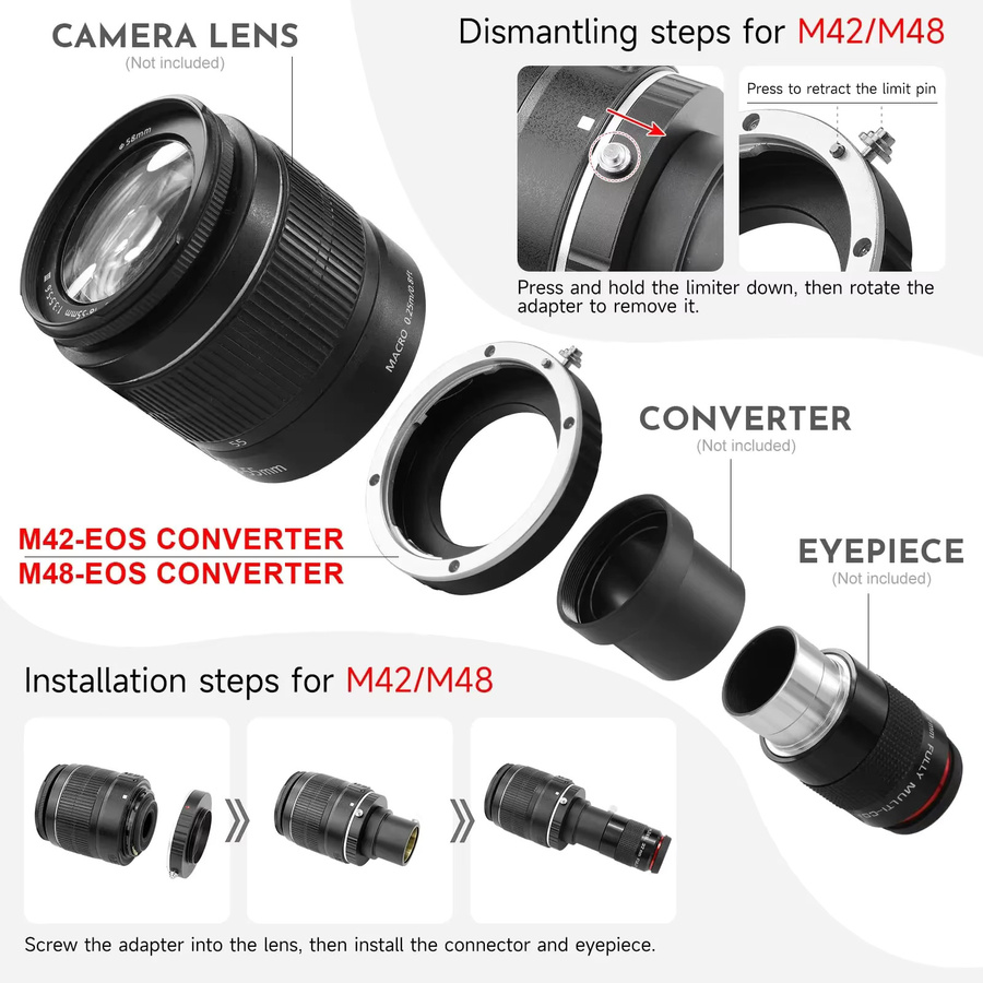 Datyson Canon EF auf M42/M48 Teleskop Adapterring aus Metall für astronomisches Zubehör - Bild 2