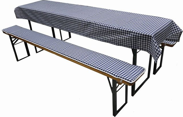 Gardamo Auflagenset für Festzeltgarnitur 3-teilig blau-weiß kariert B/T/H: 220 x 25 x 2 cm - Bild 1