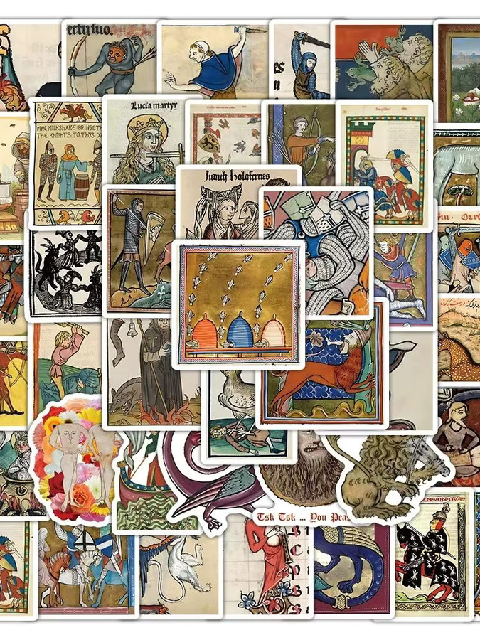 GOGOTU Retro Mittelalterliche Kunst Poster Muster Aufkleber, 50-teiliges Set - Bild 4