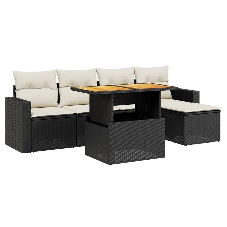 vidaXL 6-teilige Garten-Sofagarnitur aus Poly-Rattan mit Kissen in Schwarz und Cremeweiß - Bild 2