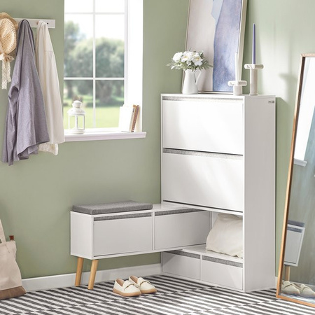 SoBuy Schuhkipper FSR134-W Flurschrank mit Sitzbank und Schubladen in Weiß