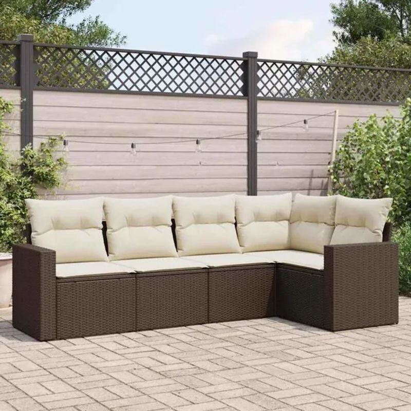 5-tlg. Garten-Sofagarnitur mit Kissen aus Polyrattan in Braun von Vidaxl - Bild 1