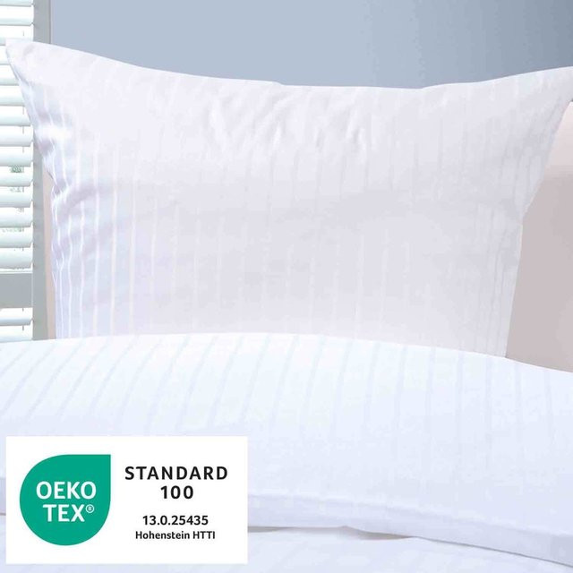 Bertsch Hotelwäsche Mako-Satin Bettwäsche mit Wechselstreifen in Weiß, Mischgewebe aus Baumwolle und Polyester, B/L: 135 x 200 cm - Bild 1