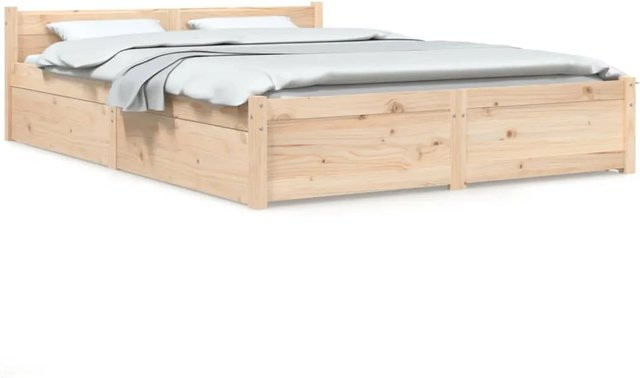vidaXL Bett mit Schubladen aus Massivholz Kiefer in Rustikal Braun und Beige, B/T/H: 140,5 x 195,5 x 51,0 cm - Bild 1