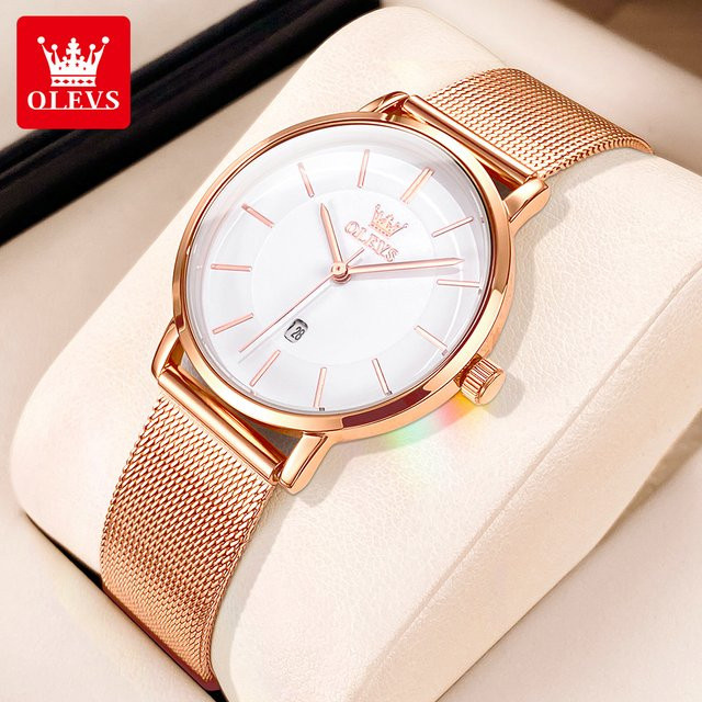 OLEVS Armbanduhr, Quarz, Roségold, Bicolor, Milanaise, Damen - Bild 1