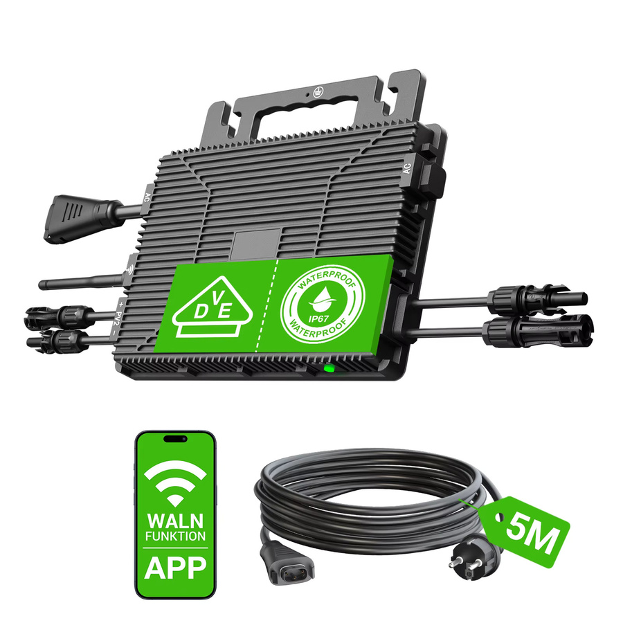 AUFU LS-800Mi Mikro-Wechselrichter 800W mit 2 MPPTs, IP67 wasserdicht und WIFI-App für dein Balkonkraftwerk, Schwarz - Bild 2