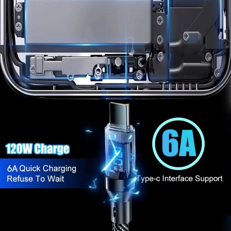 NNBILI USB-C auf USB-C Ladekabel mit 120 W Schnellladefunktion und LED-Anzeige in Schwarz - Bild 2
