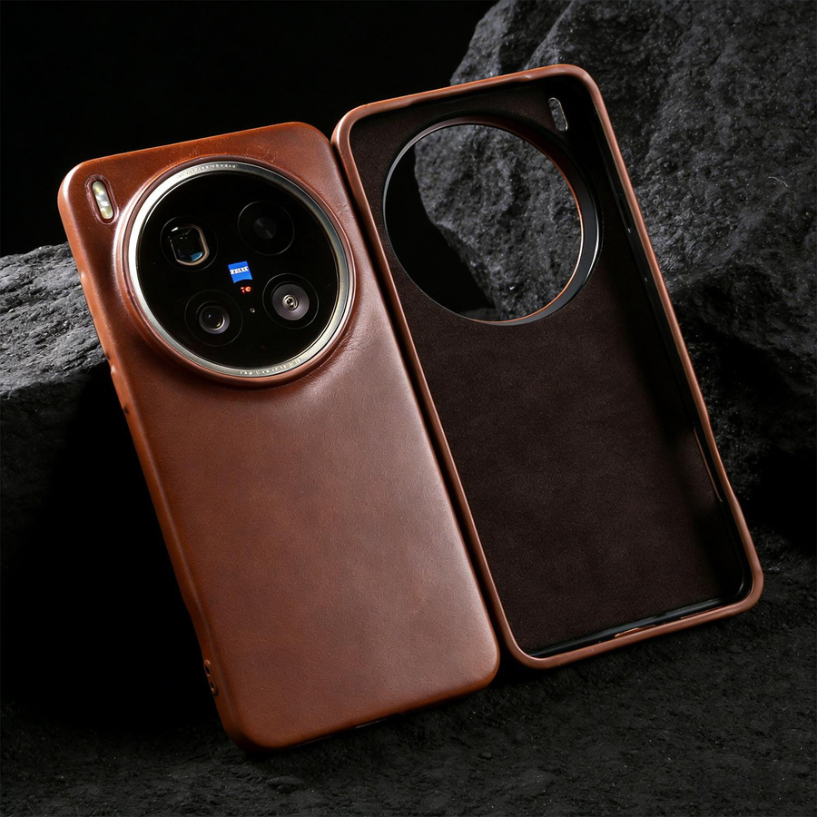 Echte Lederhülle für Vivo X200 Pro Mini X100 Ultra S X80 X90 Pro Plus V0 Lite in Braun mit magnetischer Rückabdeckung - Bild 1
