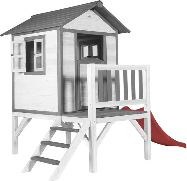 Axi Spielhaus Lodge XL aus Hemlockholz in Weiß mit roter Rutsche - Bild 1
