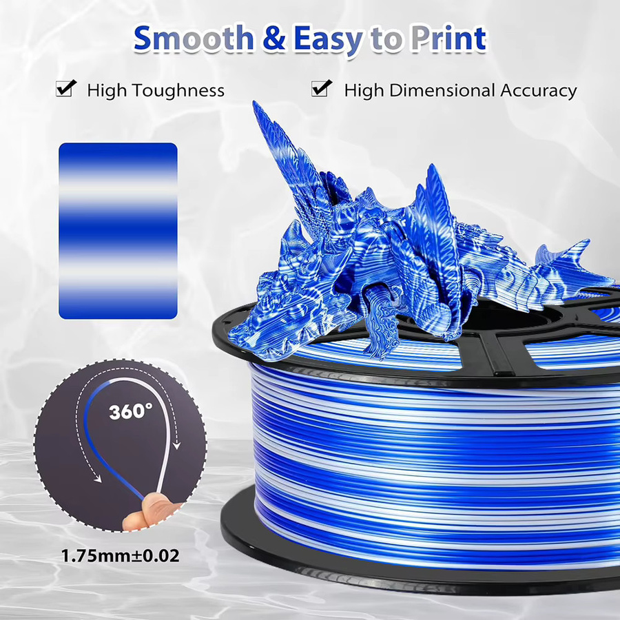 3D Maliang Twist Farbwechsel Filament Seide PLA 1,75 mm, mehrfarbig Silber Blau, glänzend für FDM 3D-Drucker - Bild 2
