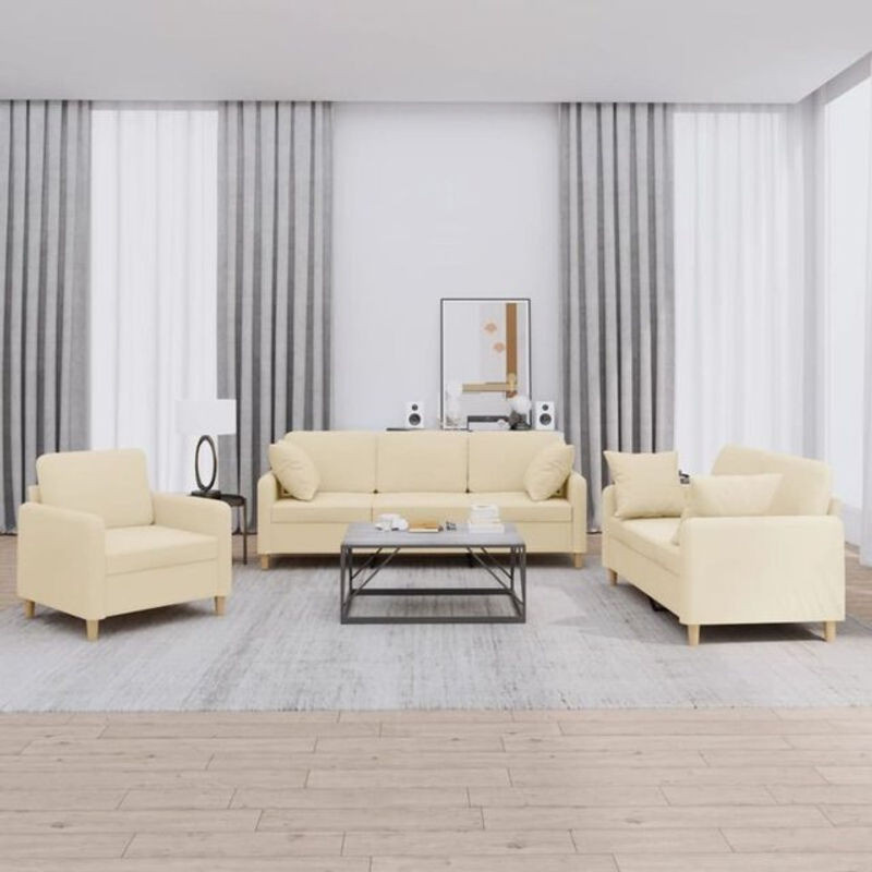 3-tlg. Sofagarnitur vidaxl in Beige aus Stoff und Polyester mit Metallgestell im modernen Design - Bild 1