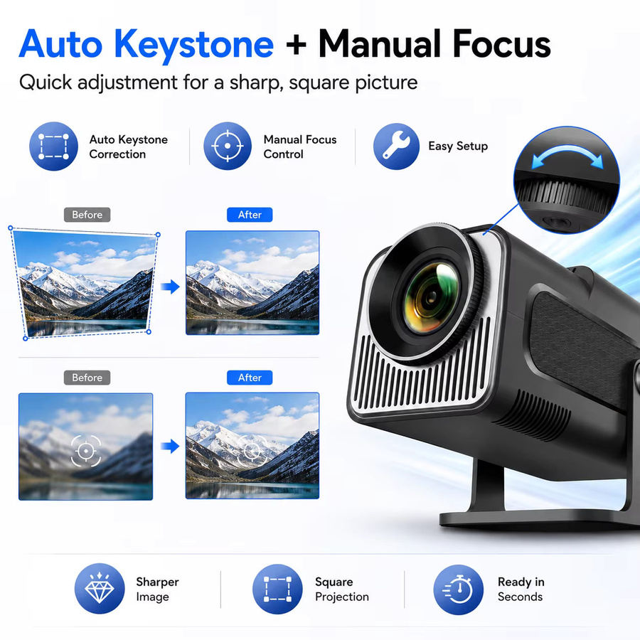 ZNLYRION HY320 Mini-Projektor in Schwarz mit 4K-Unterstützung, Android 11 Smart-Betriebssystem, Dual-Band Wi-Fi 6 und Bluetooth 5.0 - Bild 4