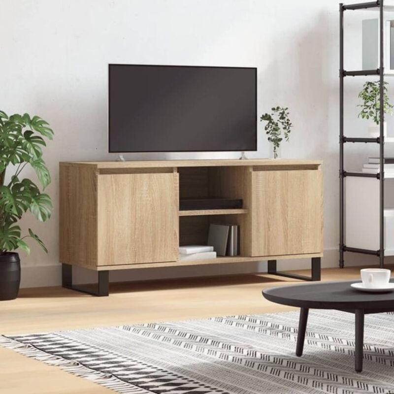 Vidaxl TV-Schrank Sonoma-Eiche in Eiche Natur, Modern Industrial Design aus Holzwerkstoff und Metall, B/T/H: 104 x 35 x 50 cm - Bild 1