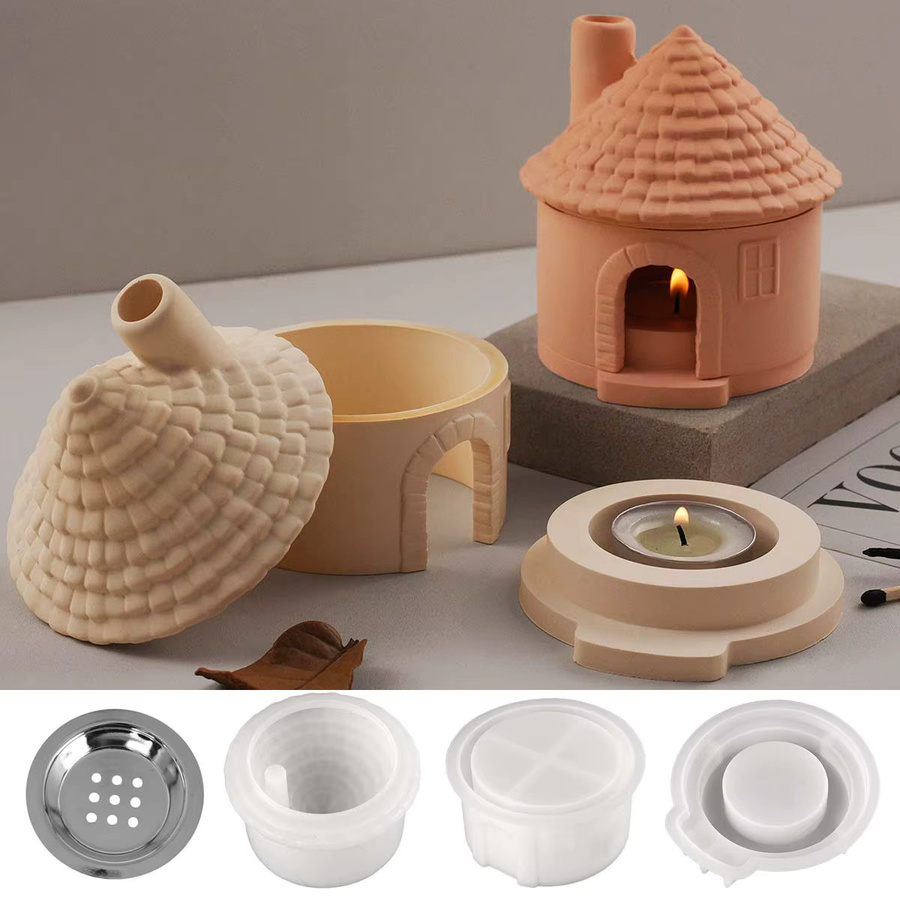 UDOCOOL Silikonform für Schornstein-Haus Kerzenständer und Weihrauchbrenner in Beige zur DIY-Gestaltung von Beton, Gips oder Harz - Bild 3