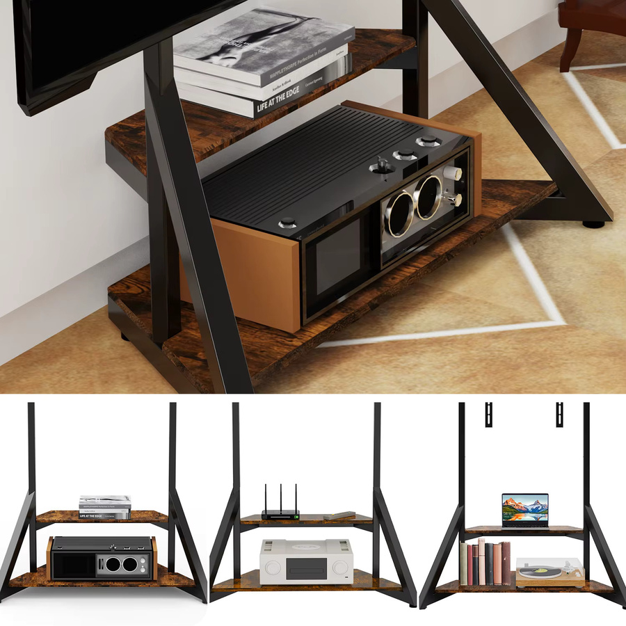 Robuster Boden-TV-Ständer in Weiß mit höhenverstellbaren Holzregalen für 65-100 Zoll LCD LED Fernseher - Bild 5