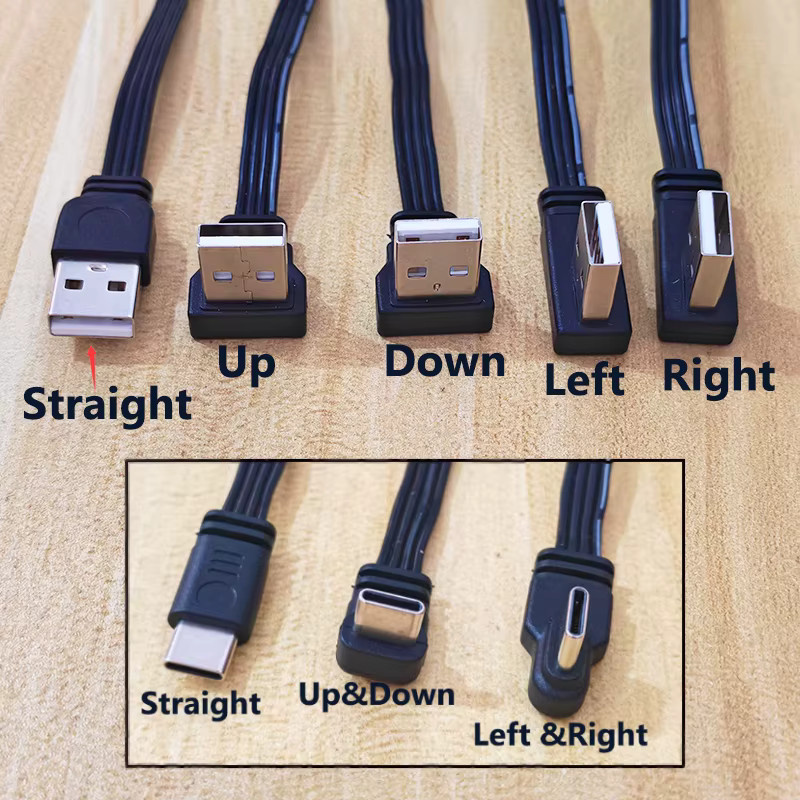 YuXi USB-A auf USB-C Flachkabel in Schwarz mit verschiedenen Winkeloptionen zum Laden und zur Datensynchronisierung - Bild 4