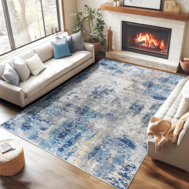 VIKAMA Moderner abstrakter Teppich für Schlafzimmer, blau, waschbar, schmutzabweisend und rutschfest, B/T: 180 x 120 cm - Bild 1