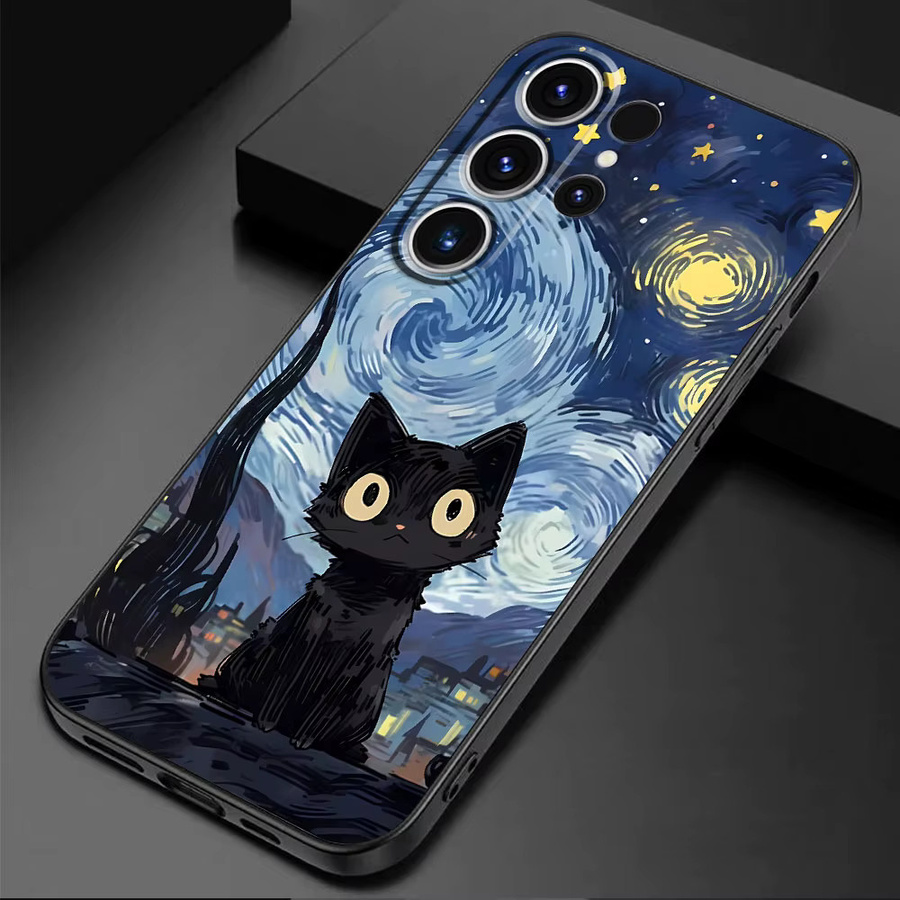 Silikon Handyhülle mit Sternenhimmel und Katze für Samsung Galaxy S21, S22, S23, S24 Ultra und weitere Modelle, Multicolor - Bild 2