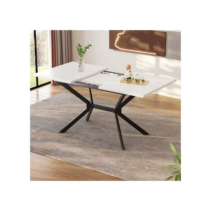 Ausziehbarer Esstisch MUVOE in Weiß mit schwarzen Metallfüßen, skandinavisch-moderner Tisch aus MDF für 4 bis 6 Personen, B/T: 120–160 x 80 cm - Bild 2