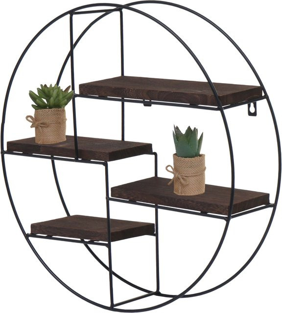 MCW Wandregal K76 Industrial Design aus Massiv-Holz und Metall, Farbe: Braun, B/T/H: 45 x 45 x 11 cm - Bild 1