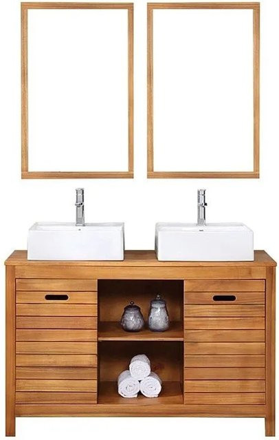 Vente-unique Doppelwaschtisch Pulukan aus Akazienholz in Natur Dunkel, Breite: 130 cm - Bild 1