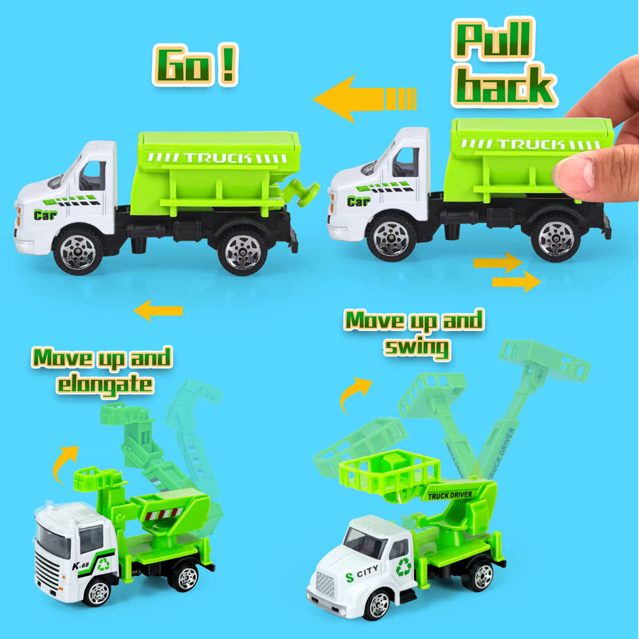 HRZPACT Deluxe-Spielzeugautoset, Bagger, Müllwagen und Feuerwehrauto, Set / Bundle - Bild 3
