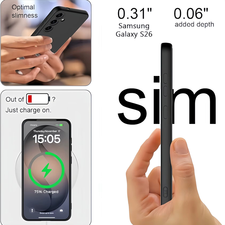 Noble Fashion Flüssigsilikonhülle für Samsung Galaxy S26 Plus in Schwarz, stoßfest und schützend - Bild 2
