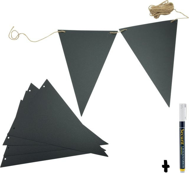 Securit Wandtafel Flaggen-Silhouette in Schwarz mit Kreidestift und Klett-Kit zur Wandbefestigung, 14 Stück, B: 14,5 cm, H: 20,5 cm - Bild 1
