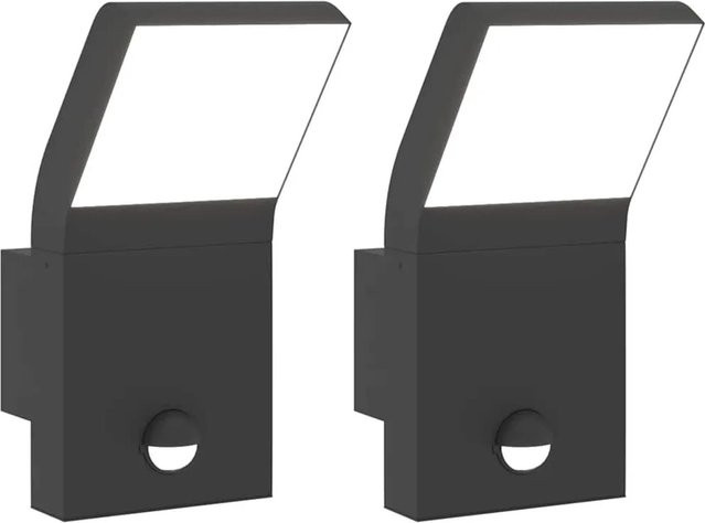 vidaXL LED-Außenwandleuchten im 2er-Set mit Bewegungssensor, Schwarz, Aludruckguss, IP54, Warmweiß - Bild 1