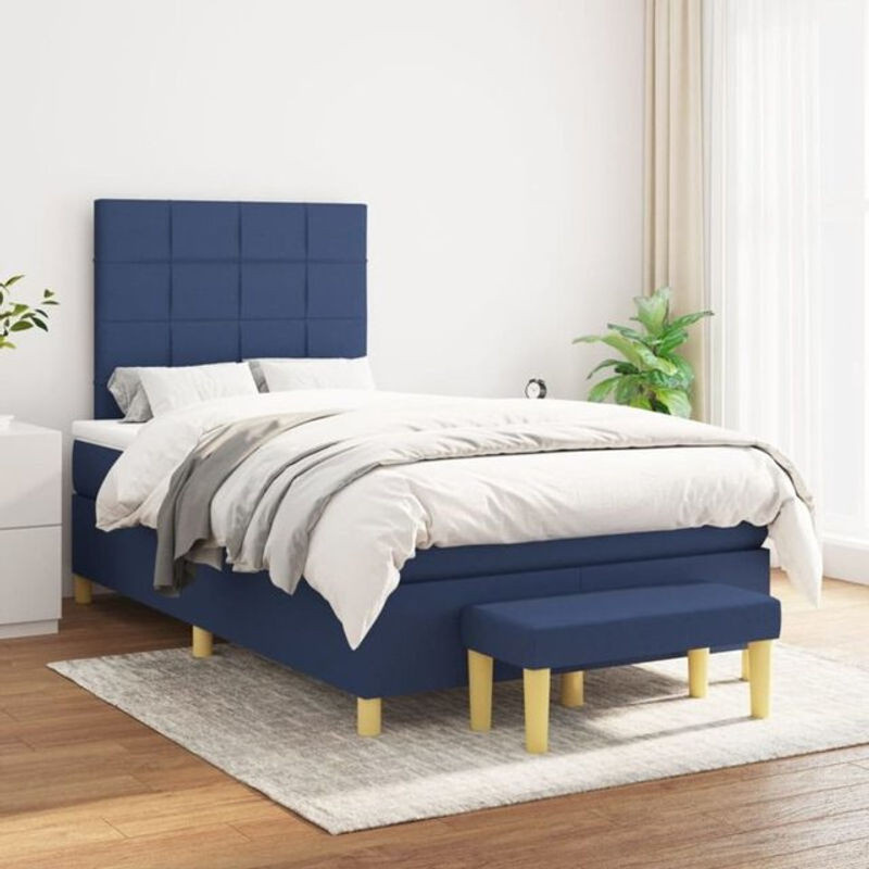 vidaxl Boxspringbett mit Matratze aus Stoff in Blau, Modernes Polsterbett B/T/H: 120 x 200 x 118 cm - Bild 1