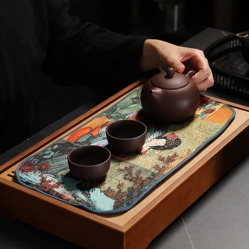 Antikes chinesisches Wildledertuch in Multicolor für die Kung Fu Teezeremonie und Tischreinigung - Bild 5