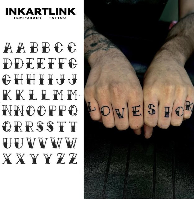 INKARTLINK Temporäres Tattoo, englisches Alphabet, wasserfest, semi-permanent - Bild 1