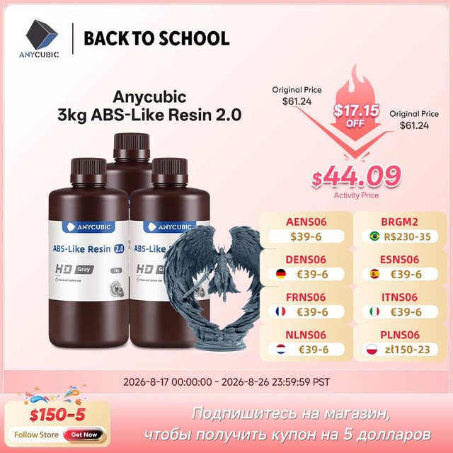 Anycubic 2.0 Photopolymer-Harz für 3D-Drucker mit hoher Präzision, ABS-ähnliche Zähigkeit und Elastizität in Transparent oder Grau - Bild 1