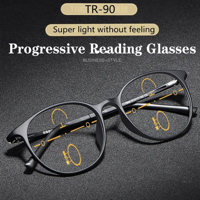 ISENGHUO Lesebrille, Multifokal, Rund, Vollrand, Titan TR90, Schwarz, Unisex - Bild 1