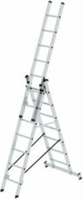 MUNK Aluminium-Mehrzweckleiter 3-teilig mit nivello-Traverse, Farbe: Silber, 3 x 7 Sprossen - Bild 1