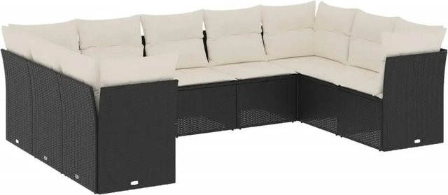 vidaXL 9-teilige Garten-Sofagarnitur in U-Form aus Poly-Rattan in Schwarz mit Sitzkissen und Rückenkissen - Bild 1