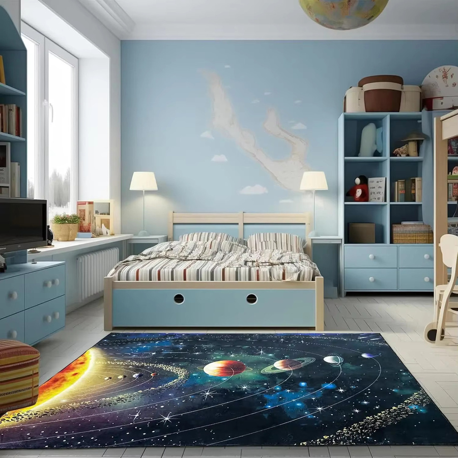 VIKAMA 3D Planet Universe Kristall Samt Teppich Dekorative Spielmatte für Kinderzimmer, Wohnzimmer und Schlafzimmer - Bild 2