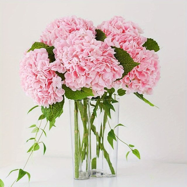Uflower Künstliche Hortensie in Bunt und Pink mit Blättern, Höhe: 58 cm, Ideale Tischdekoration für Hochzeit, Party und Wohnzimmer - Bild 1